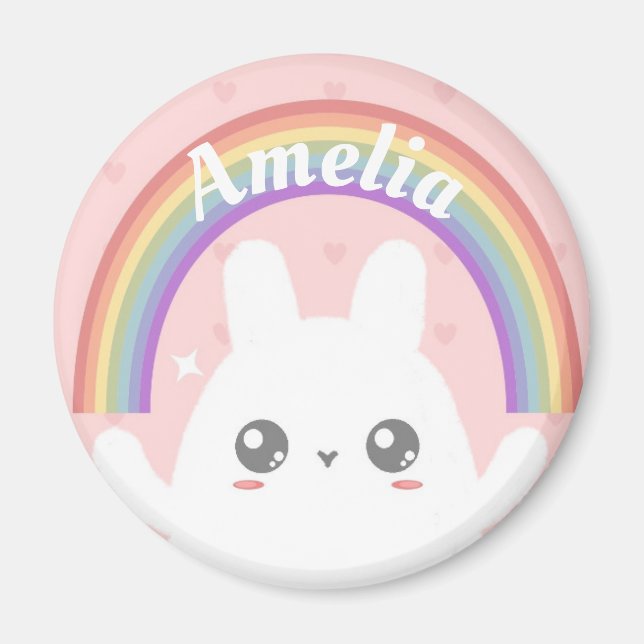 Íman Cute Kawaii Bunny e Rainbow Personalizados (Frente)