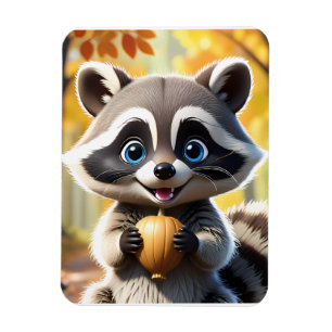 Íman Cute Kawaii style Racoon segurando uma bolota