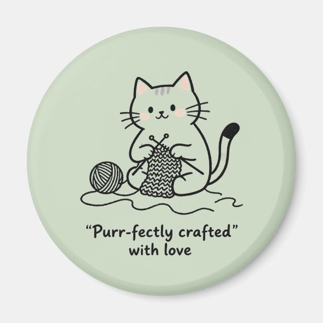 Íman Cute Knitting Kitty Pastel Green Graphic Design (Frente)