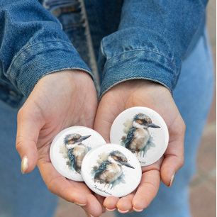 Íman Cute Kookaburra em uma ramificação, personalizada