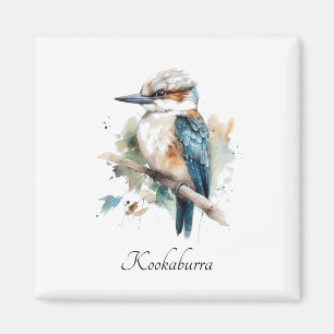 Íman Cute Kookaburra num galho pintado em aquarela
