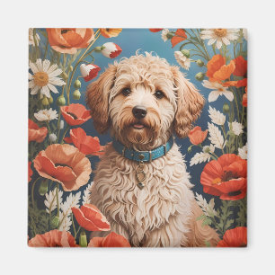 Íman Cute Labradoodle Daisy E Poppy Flower