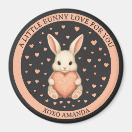 Íman Cute Little Bunny Love with Heart on Dark Charcoal