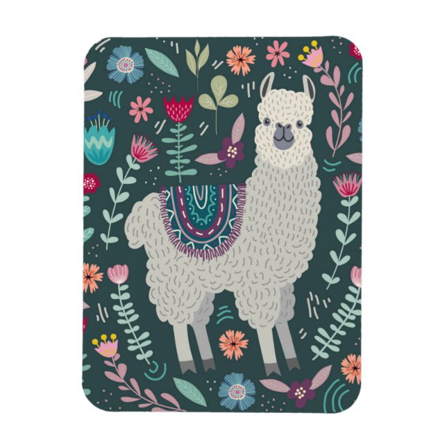 Íman Cute Llama Floral Design (Vertical)