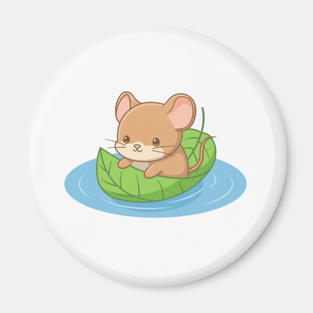 Íman Cute Mouse in a Leaf Boat (Frente)