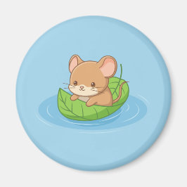 Íman Cute Mouse in a Leaf Boat Blue