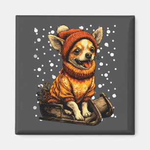 Íman Cute Natal Chihuahua Correndo De Trenó Na Neve Wi 