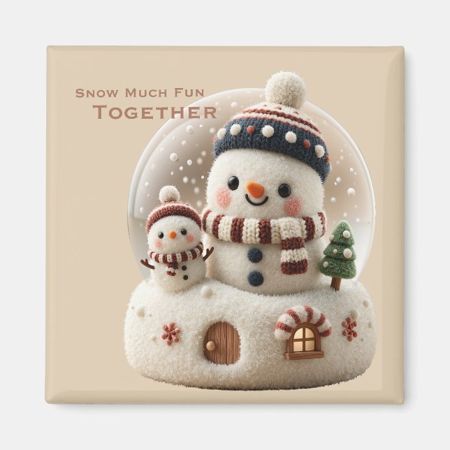 Íman Cute Needle Felted Snowman Snowglobe (Frente)
