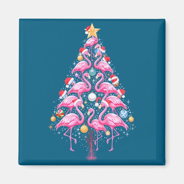 Íman Cute Nk Flamingo Christmas Tree Santa Hat Trocal P (Frente)