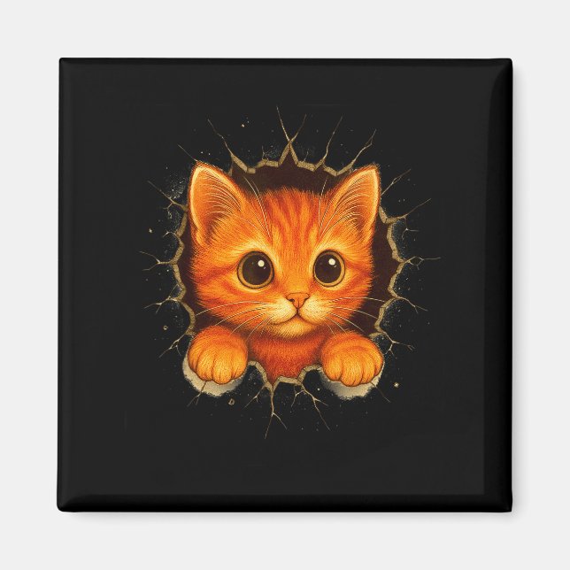 Íman Cute Orange Kitten Cracks Mug Wall Funny Cat Lover (Frente)