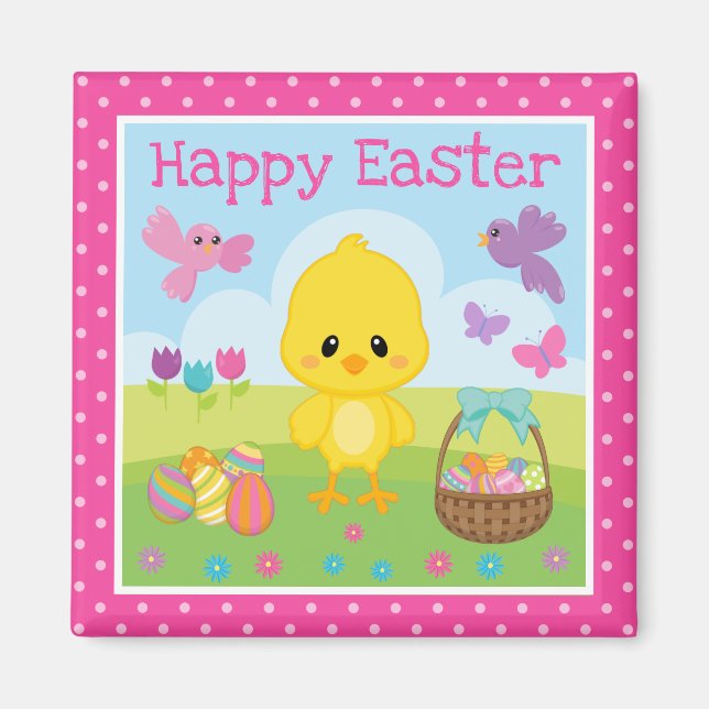 Íman Cute Páscoa de Primavera Frango & Ovos de Chocolat (Frente)