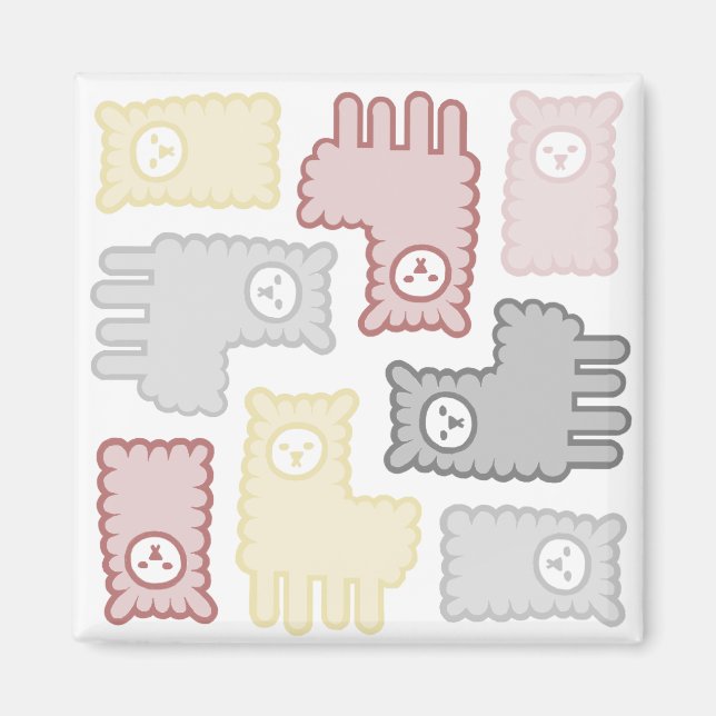Íman Cute Pastel Llama Puzzle Pattern (Frente)