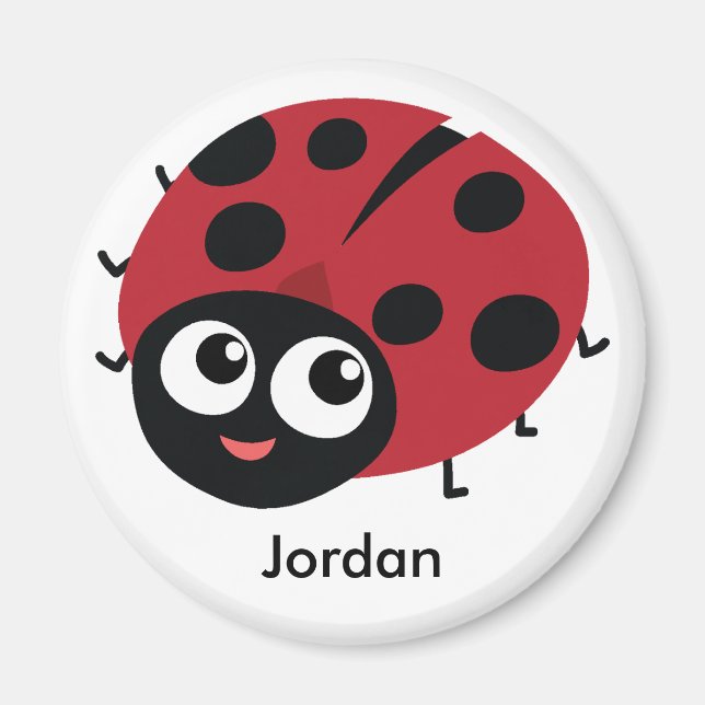 Íman Cute Personalizável Red Ladybug adicione seu nome (Frente)