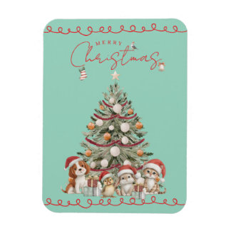 Íman Cute Pets Christmas Magnet on Aqua Background