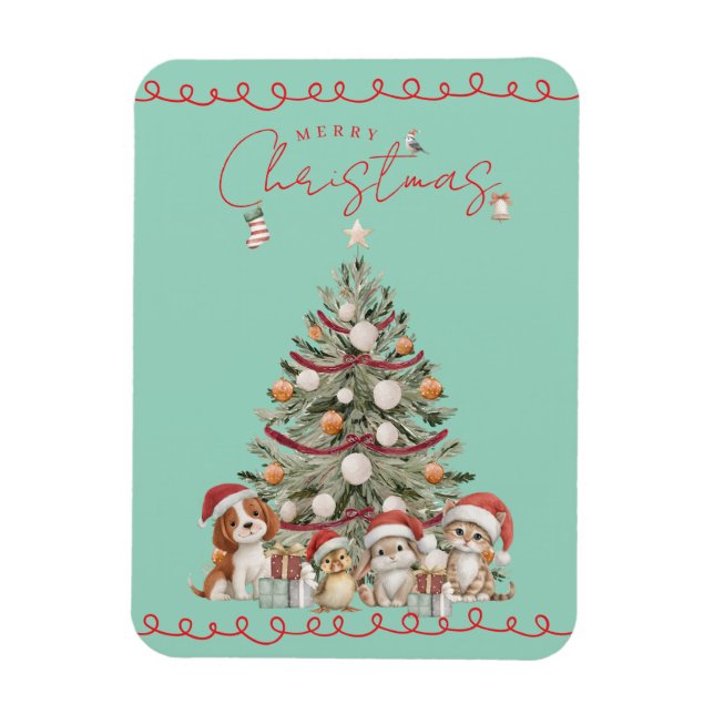 Íman Cute Pets Christmas Magnet on Aqua Background (Vertical)