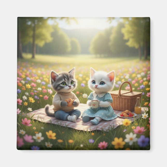 Íman Cute Picnic Cat Magnet | Tom & Luna Spring Picnic  (Frente)