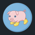 Íman Cute Piglet Pig in Yellow Rubber Boots Blue<br><div class="desc">Vector illustration of an adorable running piglet in yellow rubber boots.</div>