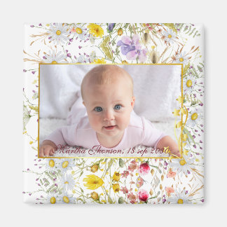 Íman Cute Pink gold Floral Watercolor Baby Girl Photo 