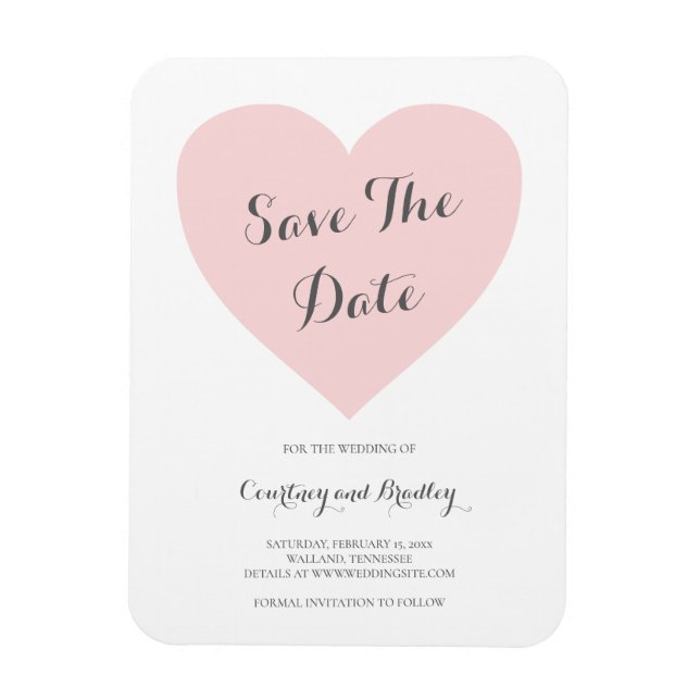 Íman Cute Pink Heart Typography Casamento Save the Date (Vertical)