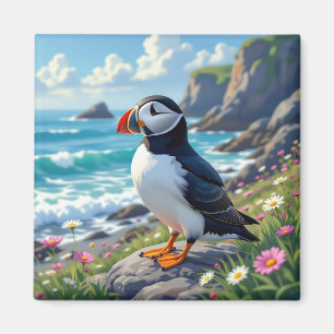 Íman Cute Puffin on the Seashore tema  