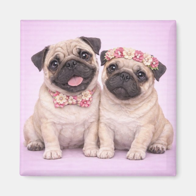 Íman Cute Pug Couple Valentine Illustration  (Frente)