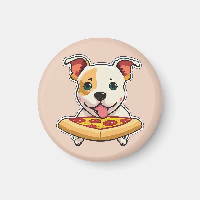 Íman Cute Puppy segurando uma fatia de pizza (Frente)
