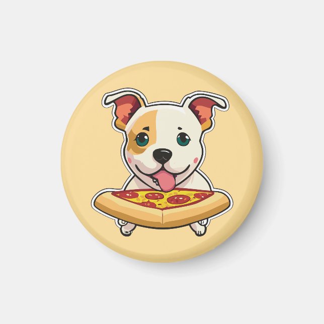 Íman Cute Puppy segurando uma fatia de pizza (Frente)