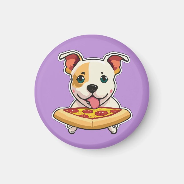 Íman Cute Puppy segurando uma fatia de pizza (Frente)