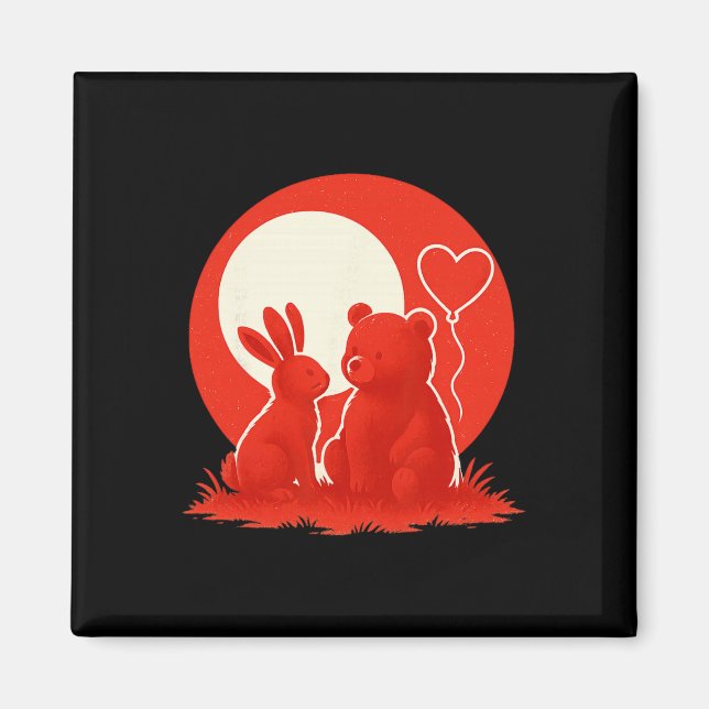Íman Cute Rabbit Bear Couple Valentine's Day Lovers  (Frente)
