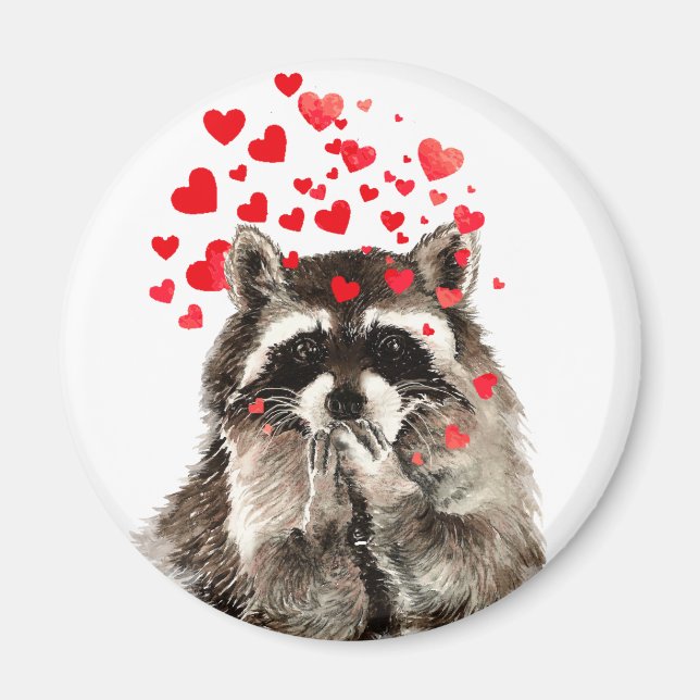 Íman Cute Raccoon Soprando Beijos Adoram Corações (Frente)