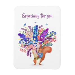 Íman Cute red squirrel with flowers magnet