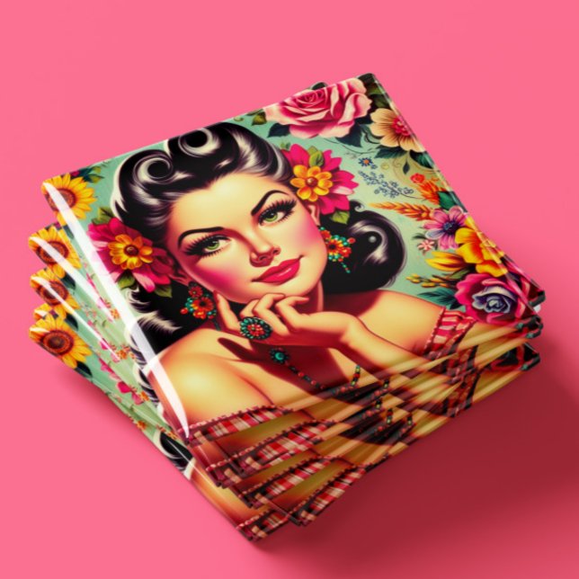 Íman Cute retrato floral pin-up retrô (Criador carregado)