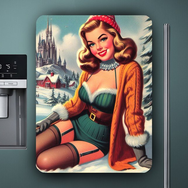 Íman Cute Retro Winter Pin-up (Criador carregado)