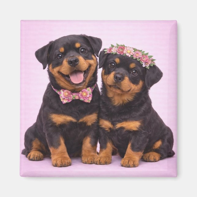Íman Cute Rottweiler Couple Valentine Illustration (Frente)