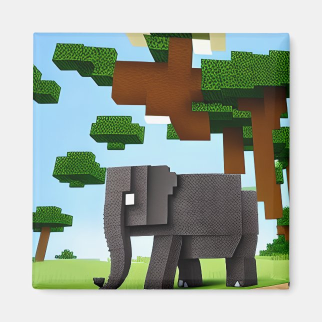 Íman Cute Safari Elephant Pixel Art (Frente)