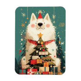Íman Cute Samoyed dog with Christmas Holiday