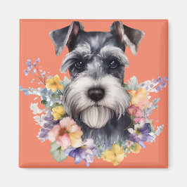 Íman Cute Schnauzer retrato com flores