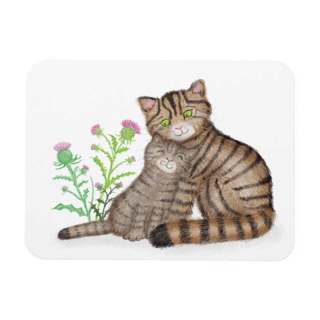 Íman Cute Scottish Wildcat and kitten magnet (Horizontal)