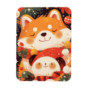 Íman Cute Shiba Inu Abraçando Panda de Pelúcia