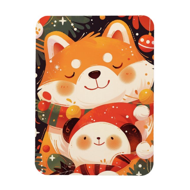 Íman Cute Shiba Inu Abraçando Panda de Pelúcia (Vertical)