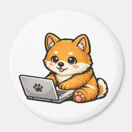 Íman Cute Shiba Inu com Laptop – Ilustração de Cachorro