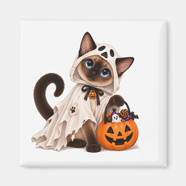Íman Cute Siamese Cat Ghost Halloween (Frente)
