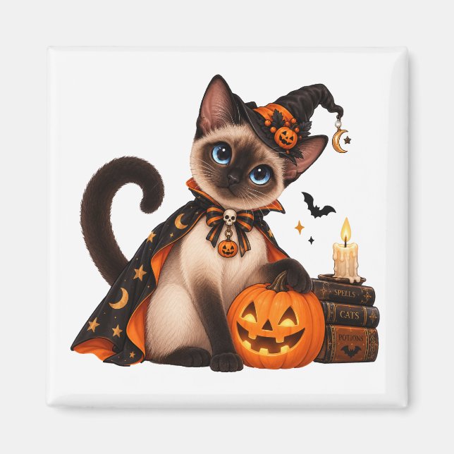 Íman Cute Siamese Cat Witch Halloween (Frente)