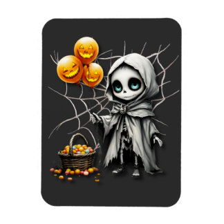 Íman Cute Skeleton Girl with Pumpkin Balloons