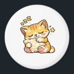 Íman Cute Sleepy Cat Pillow<br><div class="desc">Adorable sleepy cat hugging a soft pillow in a cozy kawaii style. Perfect for cat lovers and fans of cute relaxing designs. Great for stickers,  mugs,  phone cases and gifts.</div>