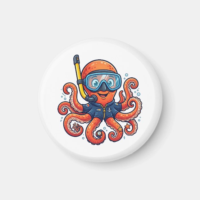 Íman Cute Snorkeling Octopus - Ocean Explorer (Frente)