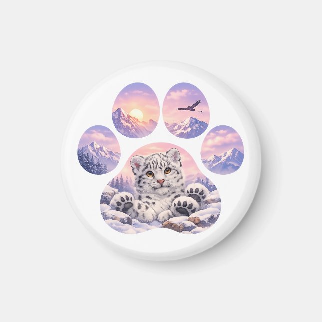 Íman Cute Snow Leopard Paw Mountain Design (Frente)