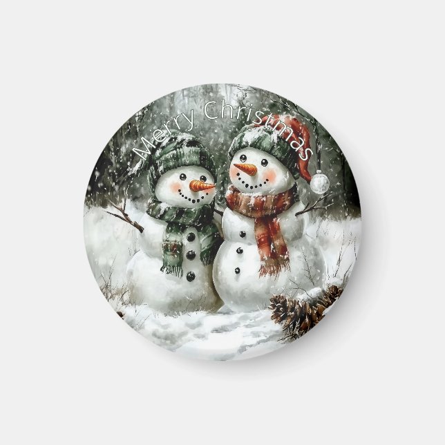 Íman Cute Snowman Couple Christmas Magnet (Frente)