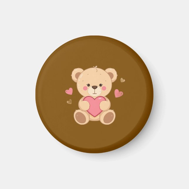Íman Cute Teddy Bear Holding Heart – Valentine Love Ill (Frente)