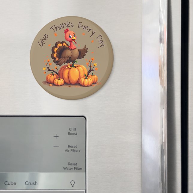 Íman Cute Thanksgiving Turkey Autumn Pumpkins Scene (In Situ (Fridge))